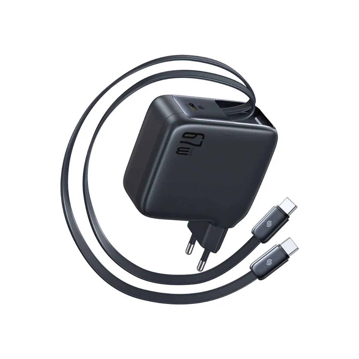 Baseus Incarcator USB Incarcator Retea Baseus EnerCore CJ21 E0121D00 | 67W, Dual USB-C Retractabil, Negru