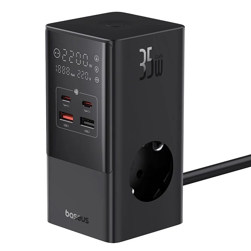 Baseus Incarcator Incarcator Retea Baseus PowerCombo Tower Digital E00023606113-00 | 3AC, 2USB, 2USB-C, 35W