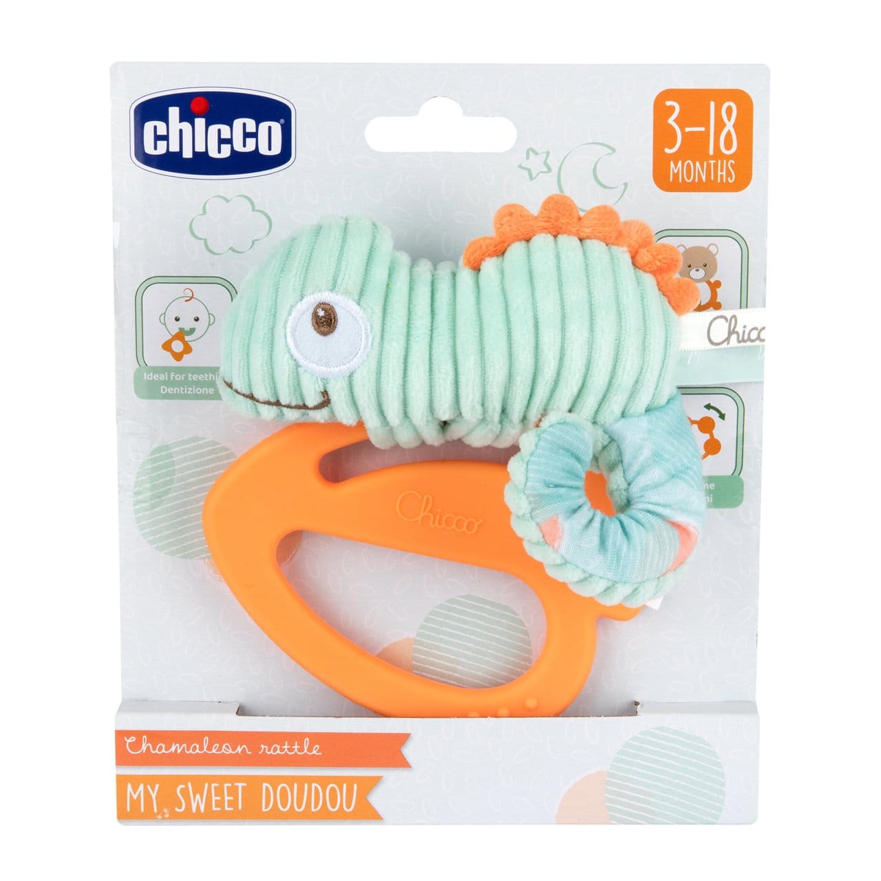 Chicco Jucării Jucarie Chicco 11466-1 | Cameleon My Sweet Doudou, 2 in 1, Zornaitoare, Inel Gingival, 3luni+