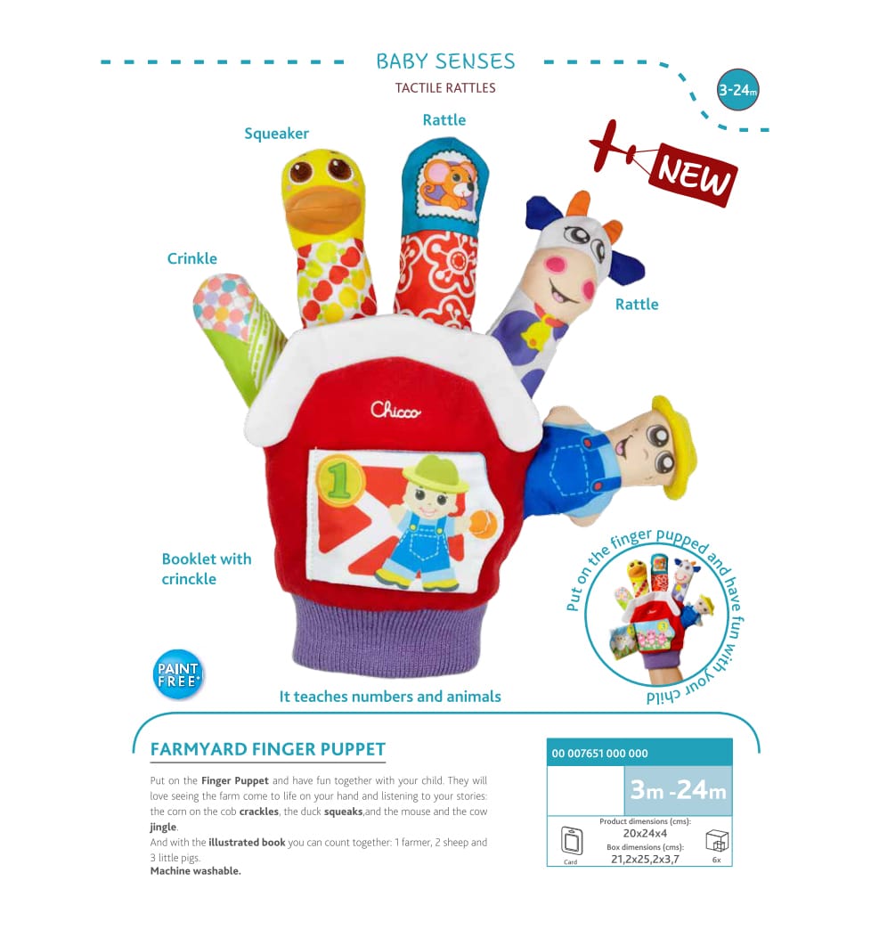 Chicco Îngrijire bebe Manusa Chicco cu Marionete Ferma de Animale 07651-1 | 3-24 Luni