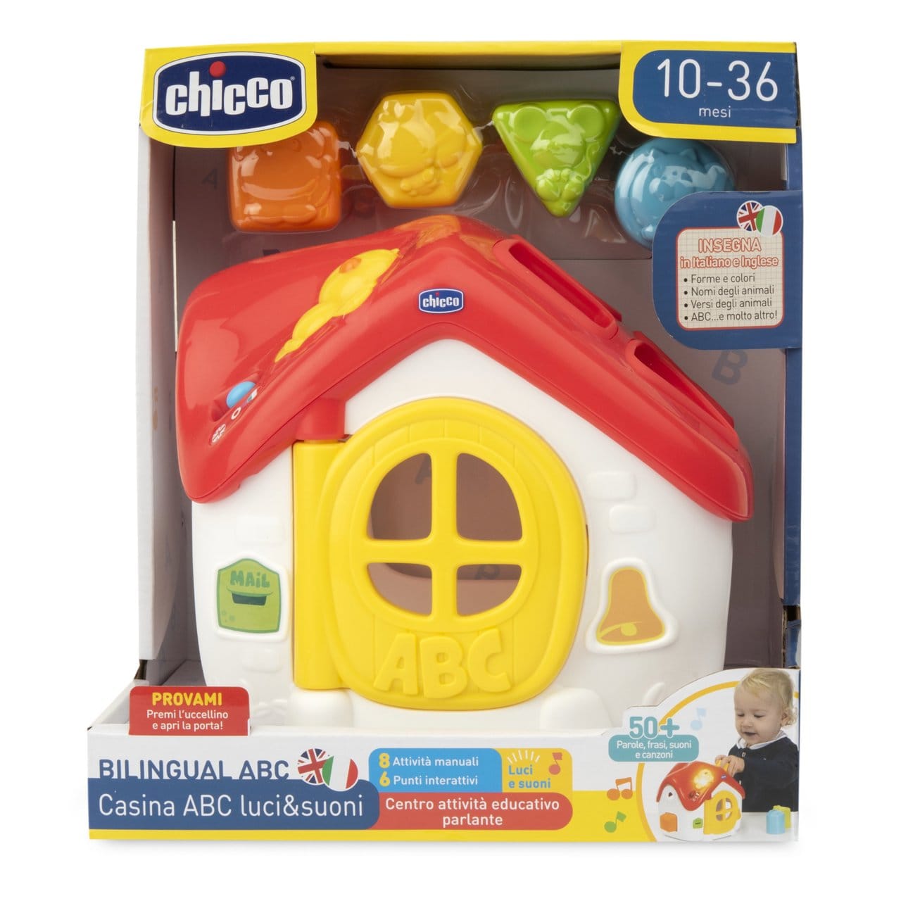 Chicco Jucării Jucarie Chicco 1209600-1 | Sortare 2 in 1, Casuta ABC, Franceza-Engleza, 10-36 Luni
