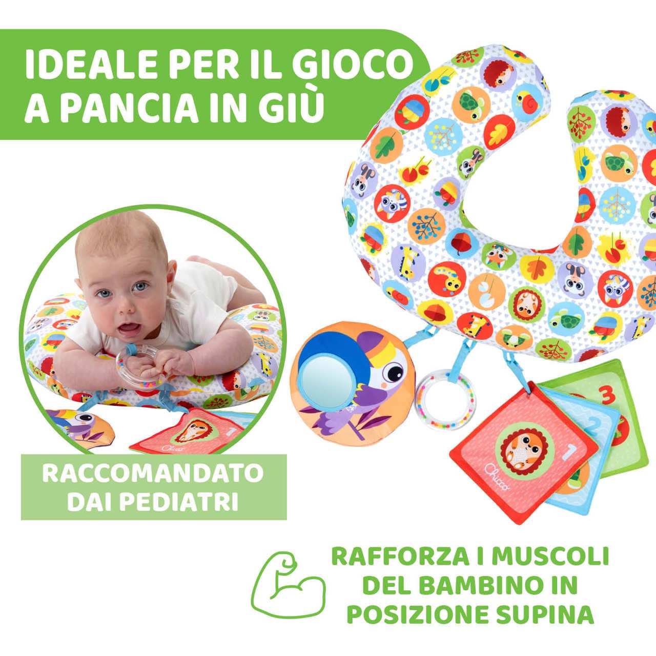 Chicco Jucării Jucarie Chicco 11351-1 | Pernuta Tummy Time, Animalute, 2-9 luni