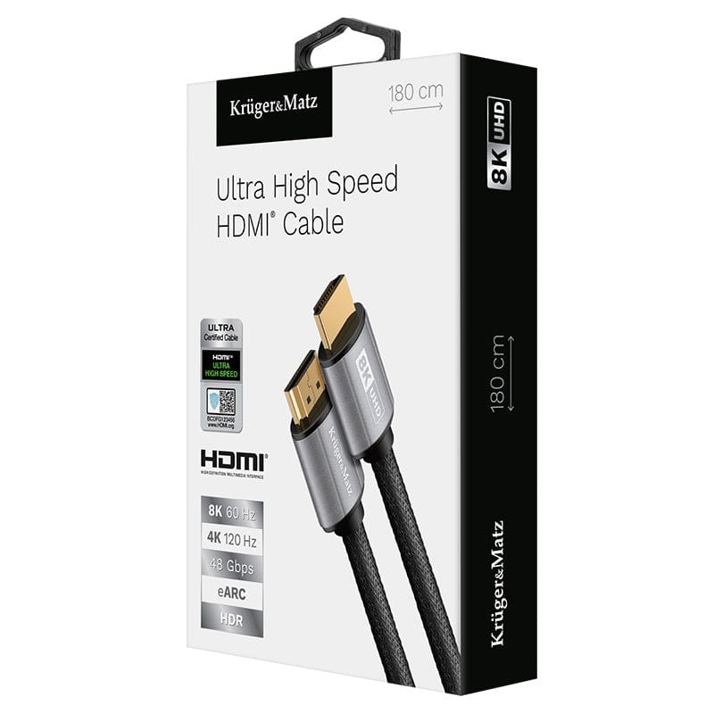 Kruger Matz Cablu HDMI Cablu Kruger Matz KM1265 | 48GB, 180cm, 4K UHD, 48Gbps, Roșu