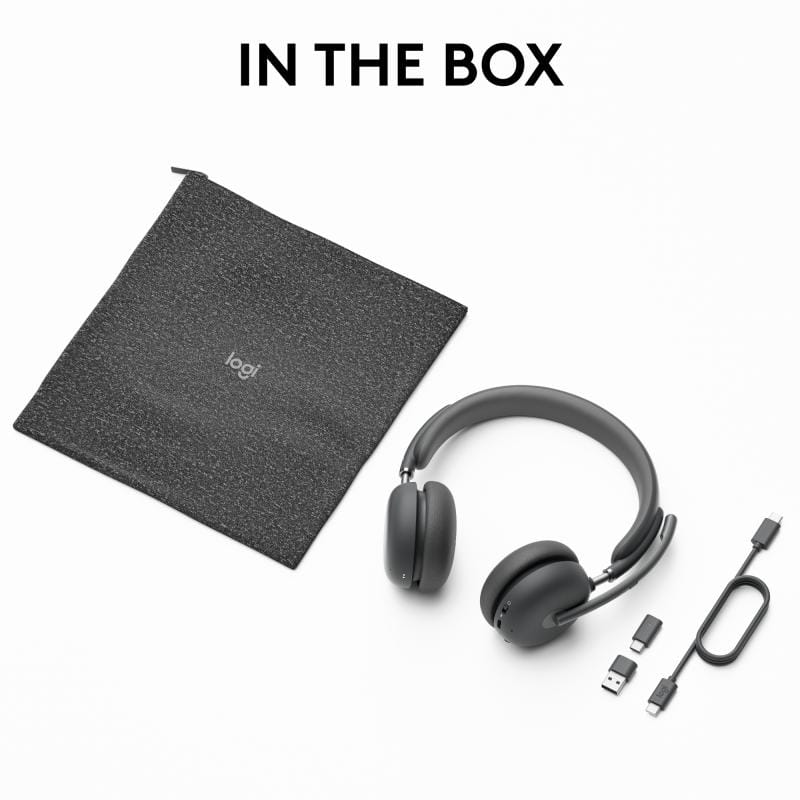 Logitech Cască wireless Logitech Zone Wireless 2 UC pentru business cu receiver USB, reducere zgomot, neagră, 981-001311