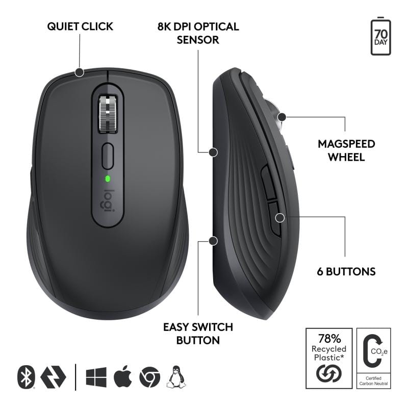 Logitech Mouse Mouse Logitech MX Anywhere 3S 910-006958 | Wireless, Compact, Business