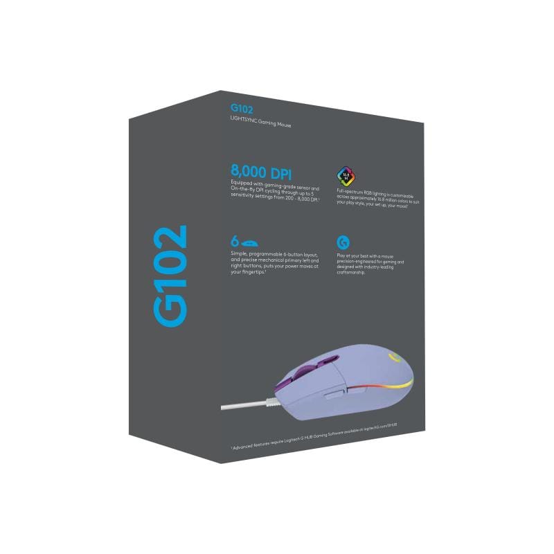 Logitech Mouse Mouse Gaming Logitech G102 LIGHTSYNC 910-005854 | RGB, Lila, 8000 DPI
