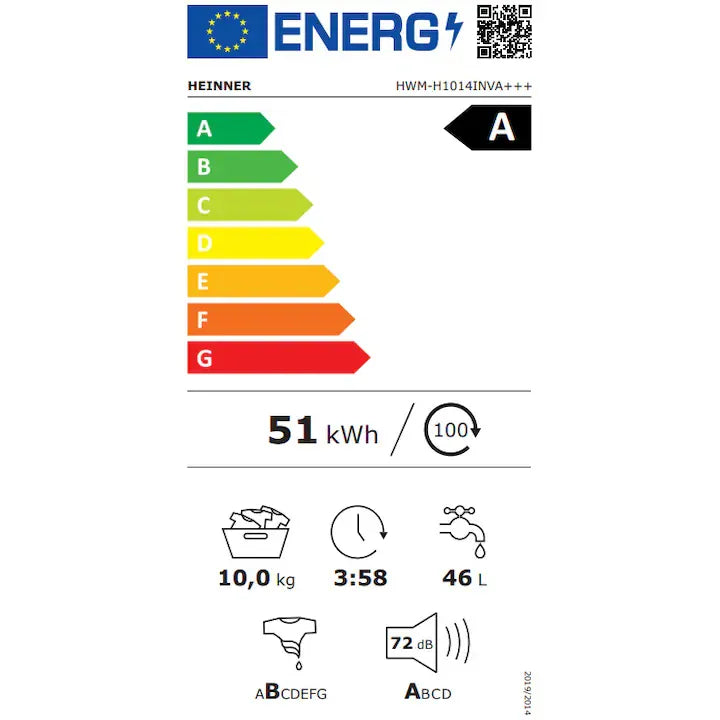 Heinner Masina de spalat rufe Masina de spalat rufe Heinner HWM-H1014INVA+++ | 10kg, 1400RPM, Inverter, Clasa A, 60x64x85cm