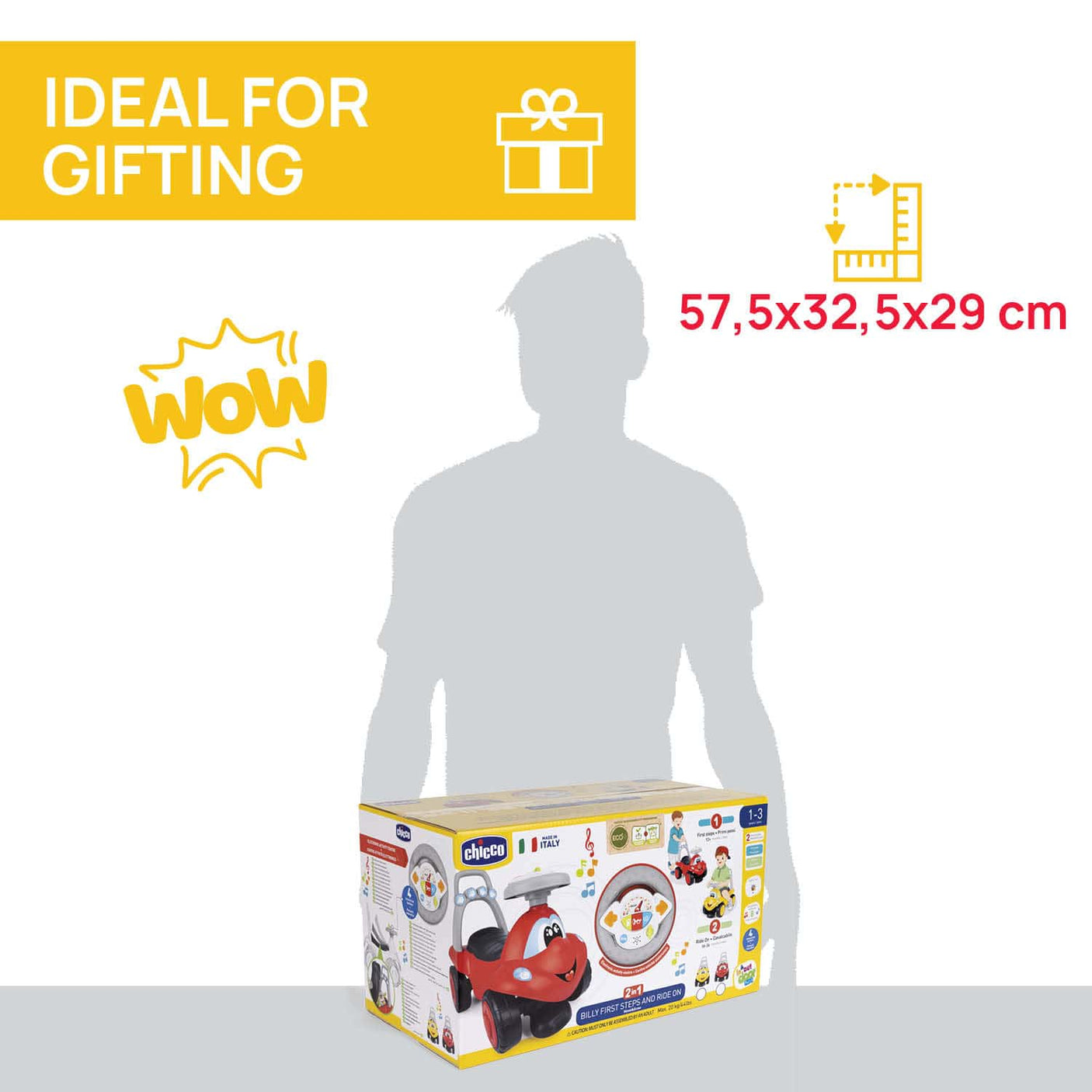 Chicco Jucării Masinuta Copii Chicco Billy Walk And Ride 07347000000 | 2 in 1, Galben, 12-36 luni