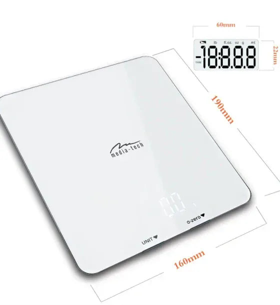 Media-Tech Cantar de bucatarie Media-Tech SMART DIET SCALE MT5544 5 Kg 1 g tara sticla securizata display LCD Alb