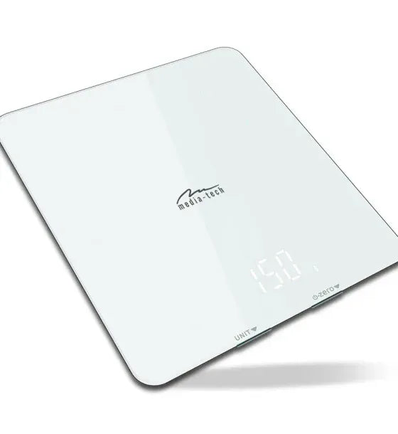 Media-Tech Cantar de bucatarie Media-Tech SMART DIET SCALE MT5544 5 Kg 1 g tara sticla securizata display LCD Alb