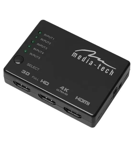 Media-Tech Comutator HDMI Comutator HDMI Media-Tech 5 porturi suport 4K negru 110x60x15mm