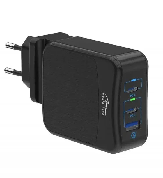 Media-Tech Incarcator universal Media-Tech 65 W 2xUSB-C/USB 30 Plastic 120x60x27 mm Negru