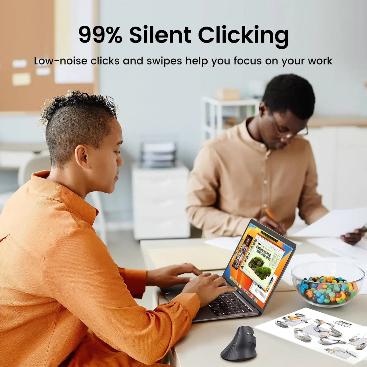 Mouse vertical ergonomic Ugreen MU008 wireless 2.4G + Bluetooth 5.0 4000 DPI 6 butoane click silentios Negru