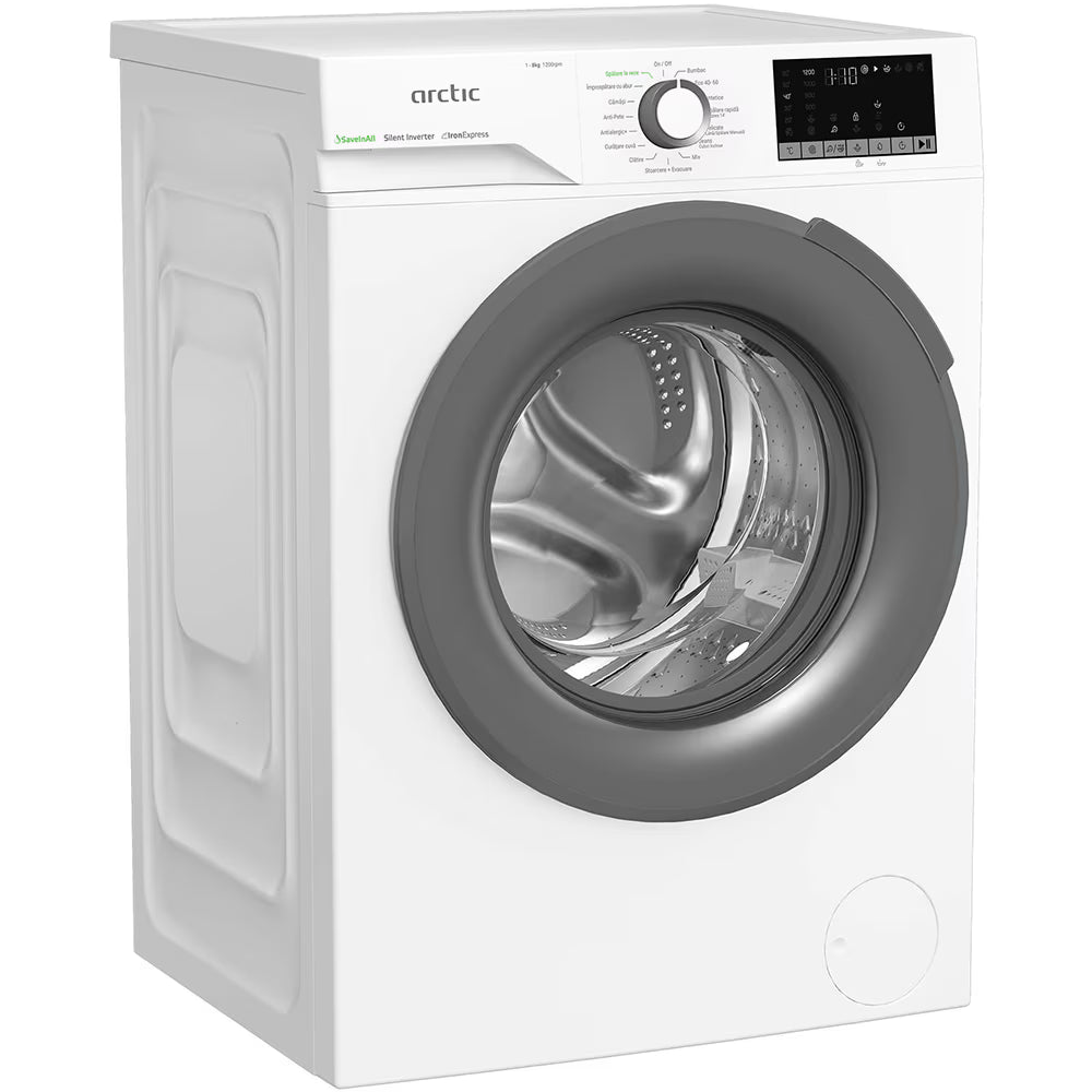 Masina de spalat rufe Arctic APLM2WFSU28211WG, 8kg, 1200rpm, Clasa A, Motor SilentInverter, SaveInAll, ExtraSteam, Displ