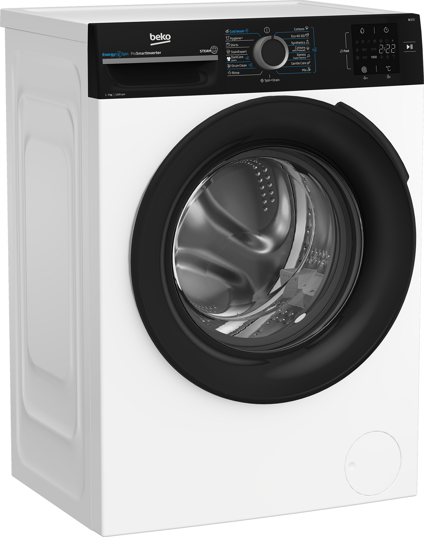 Masina de spalat rufe Beko BM3WFU37213WBPB, 7kg, 1200rpm, Clasa A, 15 programe, SteamCure, EnergySpin, Motor ProSmart In