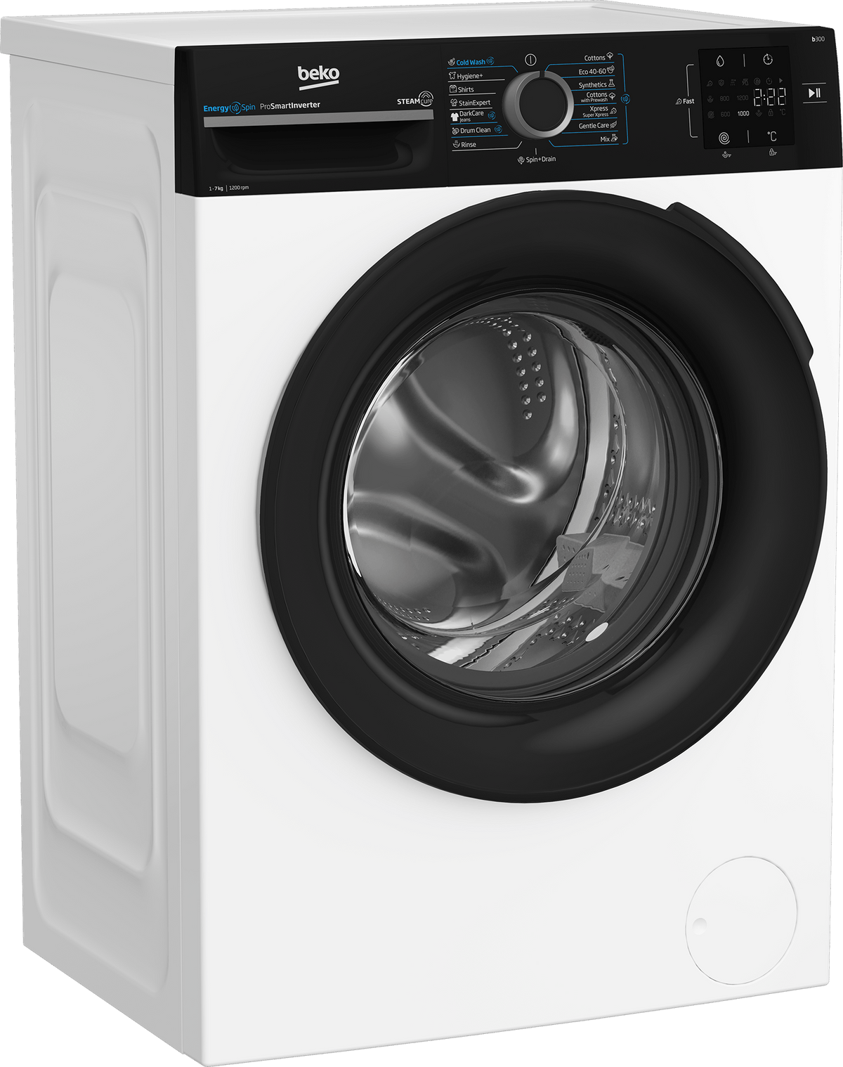 Beko Masina de spalat rufe Masina de spalat rufe Beko BM3WFU37213WBPB | 7kg, 1200rpm, Clasa A, SteamCure, Alb, 60x49.6x84.5cm