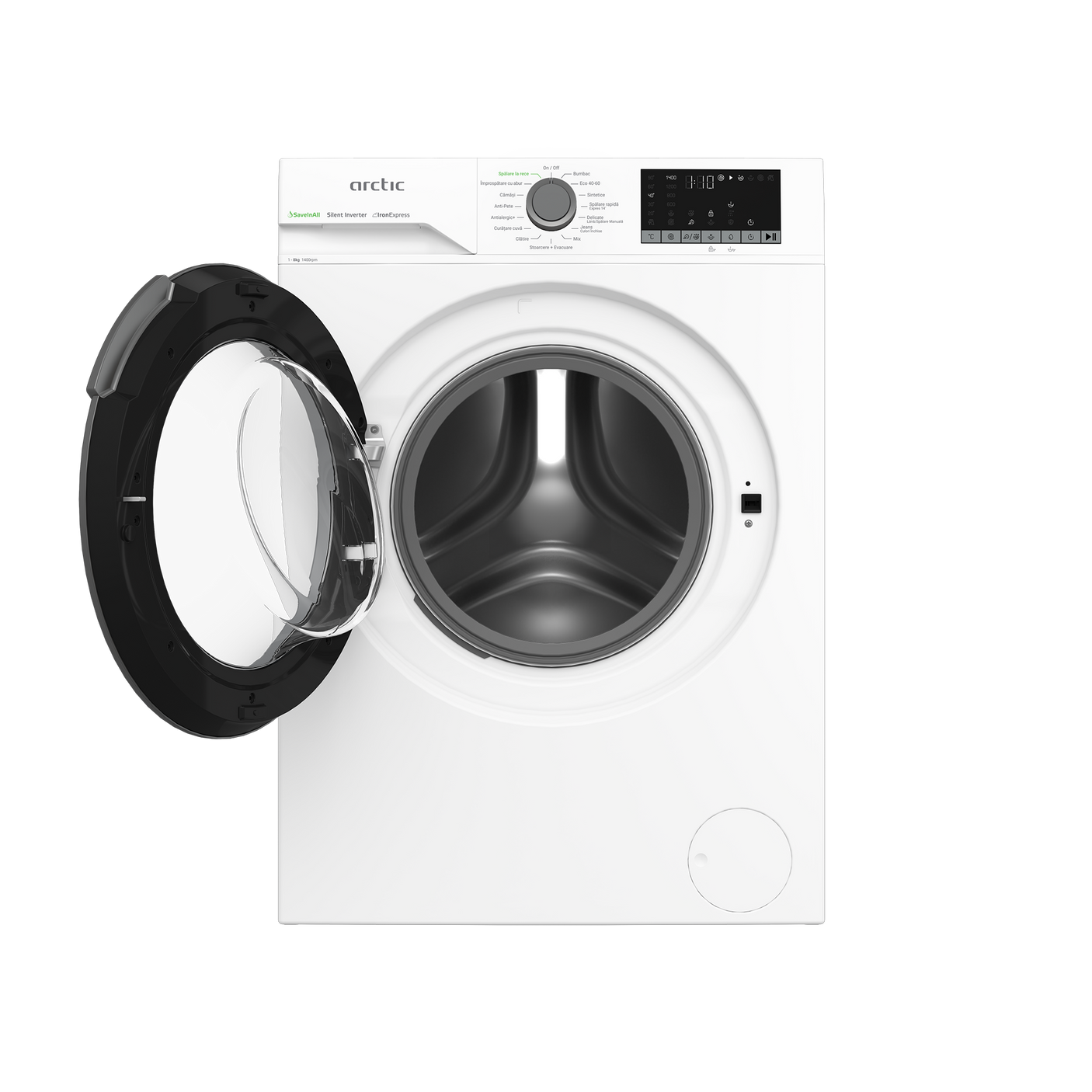 Masina de spalat rufe Arctic, 8 Kg, 1400 RPM, Motor Silent Inverter, Drum Clean+Steam, Child Lock, Anticrease, Digital D