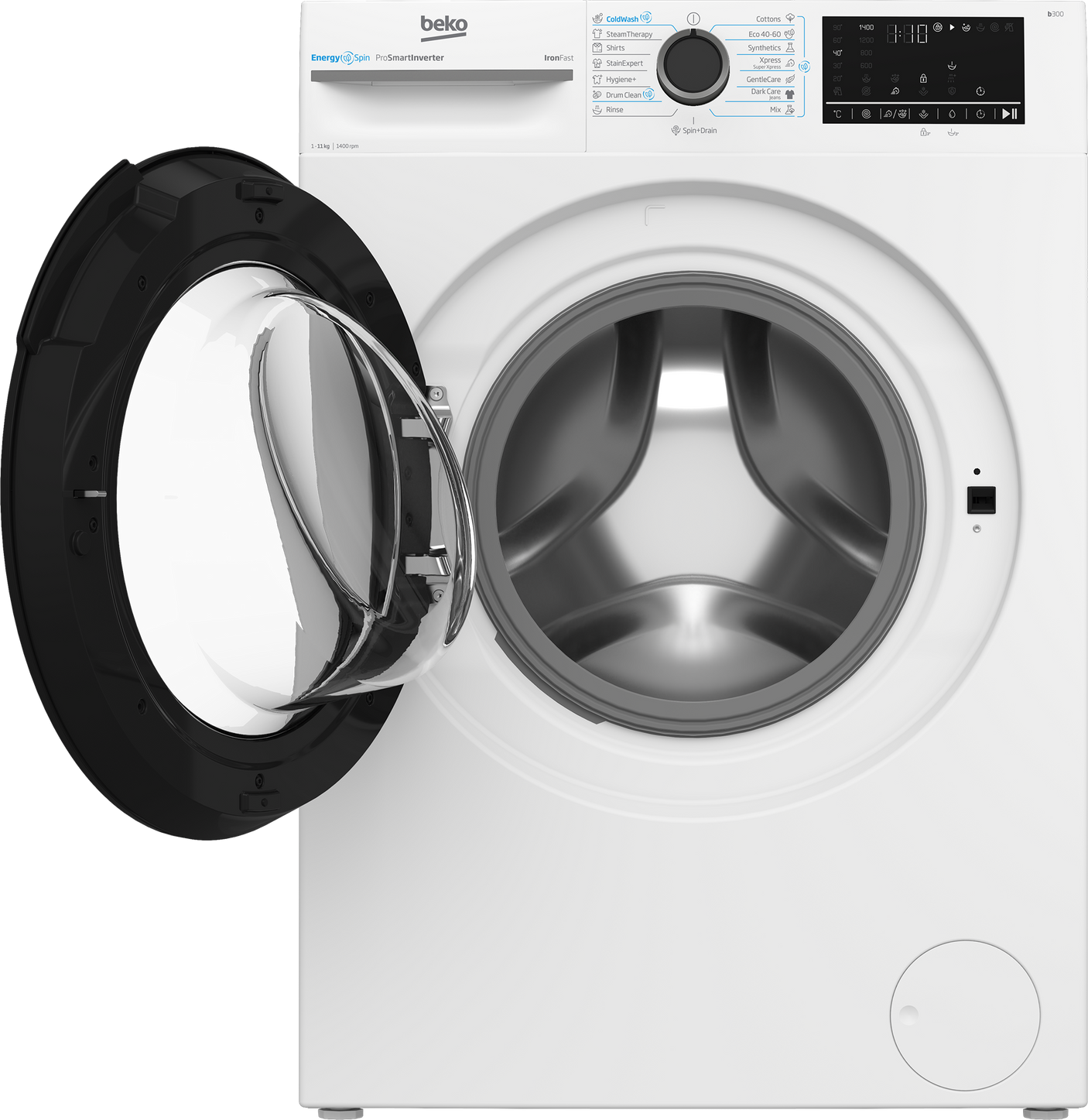 Masina de spalat rufe Beko BM3WFST411415W, Premium Design, 11kg, 1400 RPM, 15 programe, Clasa A, Alb, culoare usa: Piano