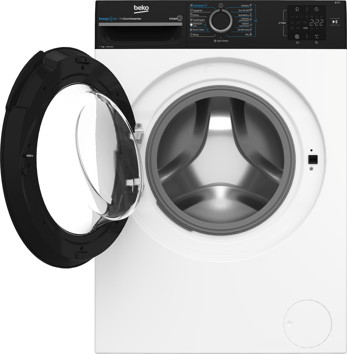 Beko Masina de spalat rufe Masina de spalat rufe Beko BM3WFU37213WBPB | 7kg, 1200rpm, Clasa A, SteamCure, Alb, 60x49.6x84.5cm