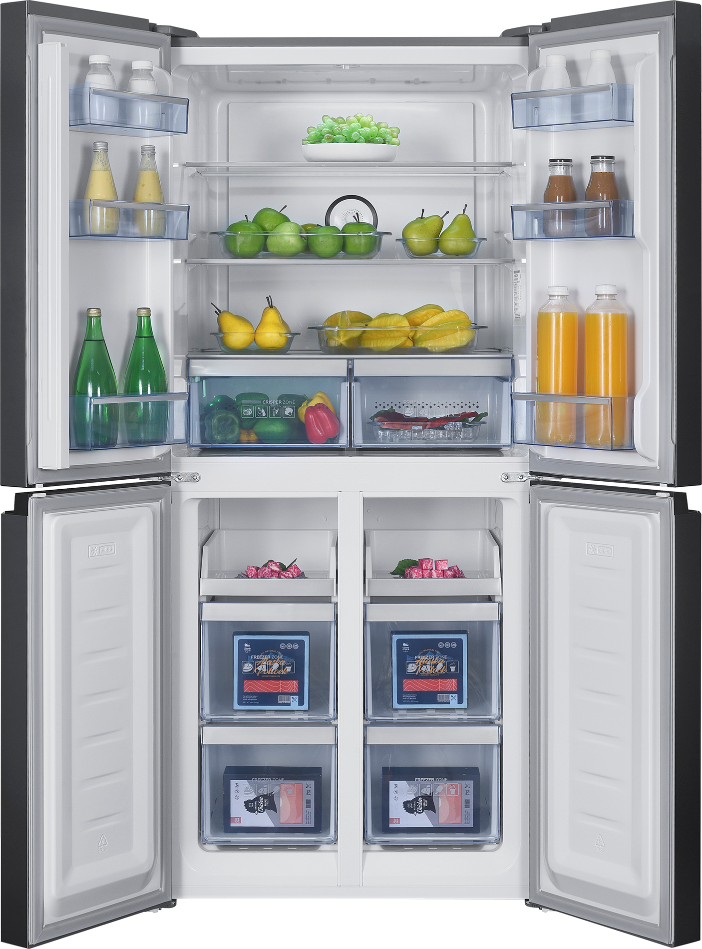 Side by side Beko GNO46623XPN, 4 usi, tehnologie racire NeoFrost, 466 L, Clasa D, afisaj electronic, control Touch, Ha