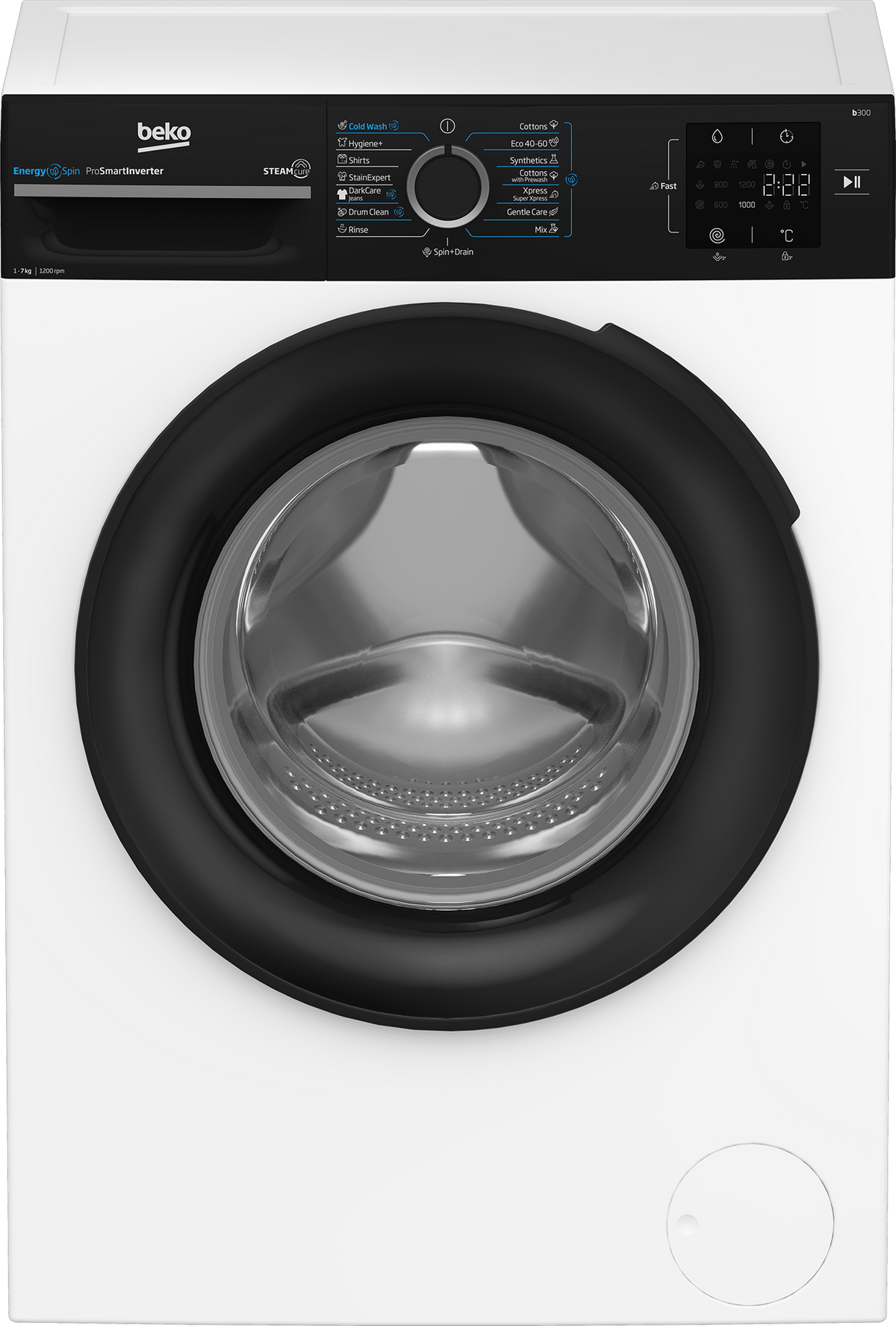 Beko Masina de spalat rufe Masina de spalat rufe Beko BM3WFU37213WBPB | 7kg, 1200rpm, Clasa A, SteamCure, Alb, 60x49.6x84.5cm