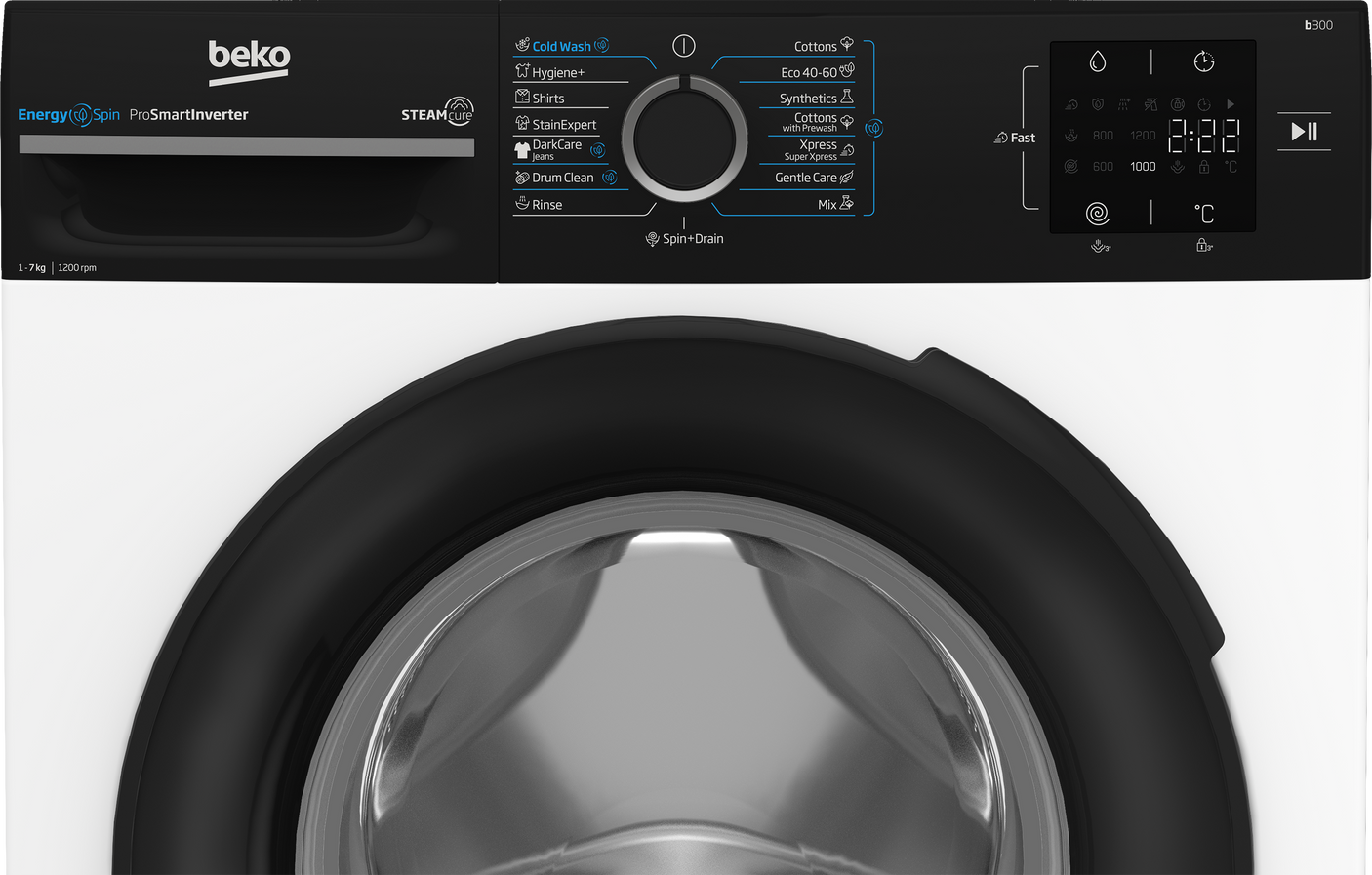 Masina de spalat rufe Beko BM3WFU37213WBPB, 7kg, 1200rpm, Clasa A, 15 programe, SteamCure, EnergySpin, Motor ProSmart In