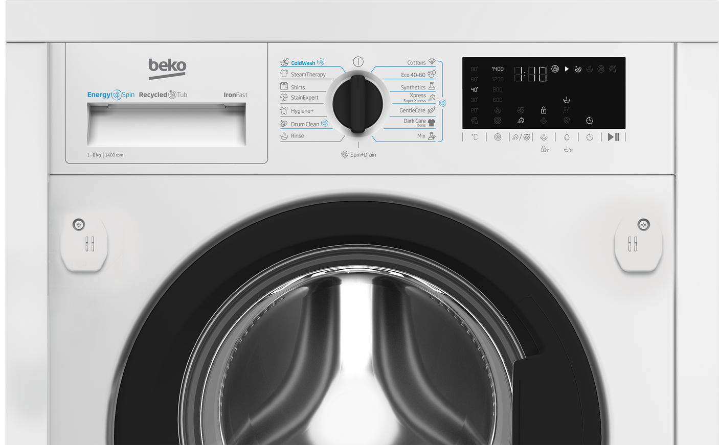 Masina de spalat rufe BI BEKO B3WBT681415W, 8kg, Clasa A, 1400RPM, Incorporabila, display D7S, 15 programe, alb, usa pia