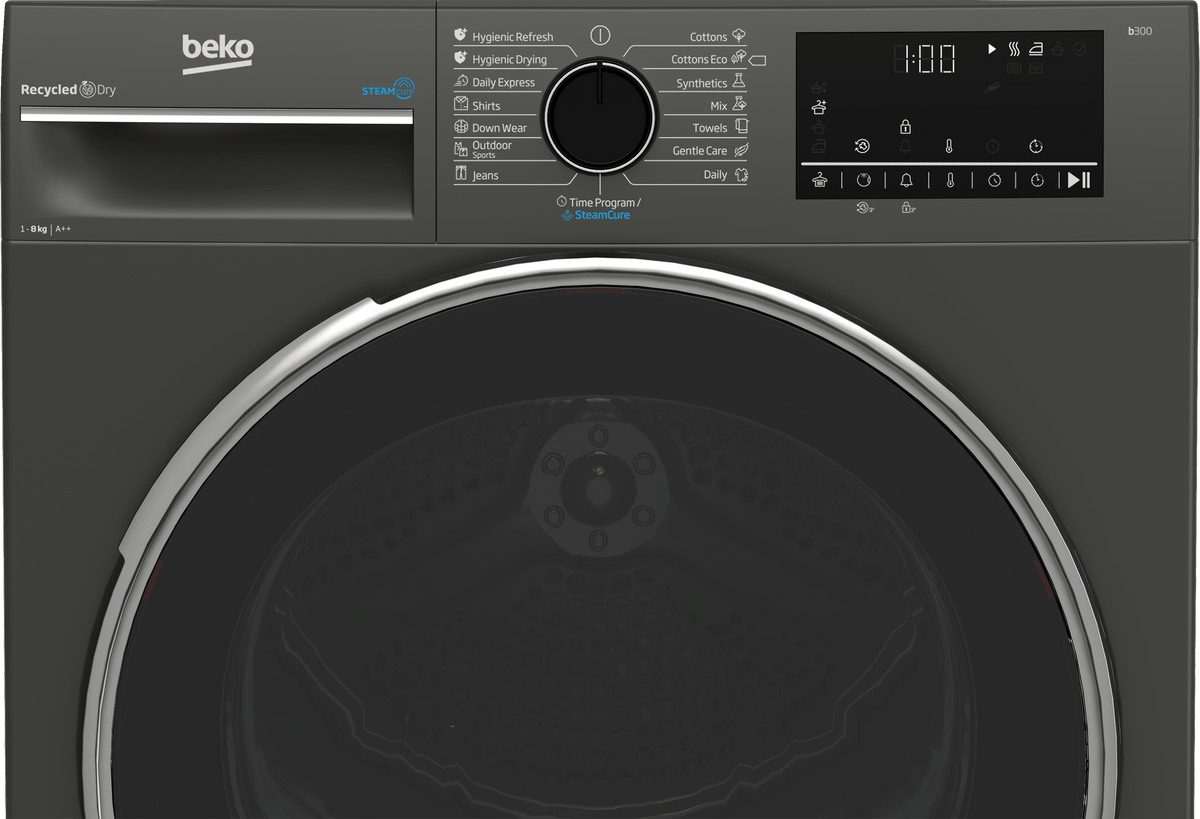 Beko Uscator Uscator Beko B3T68239MG | 8kg, Pompa de caldura, 16 programe, Clasa E, Gri