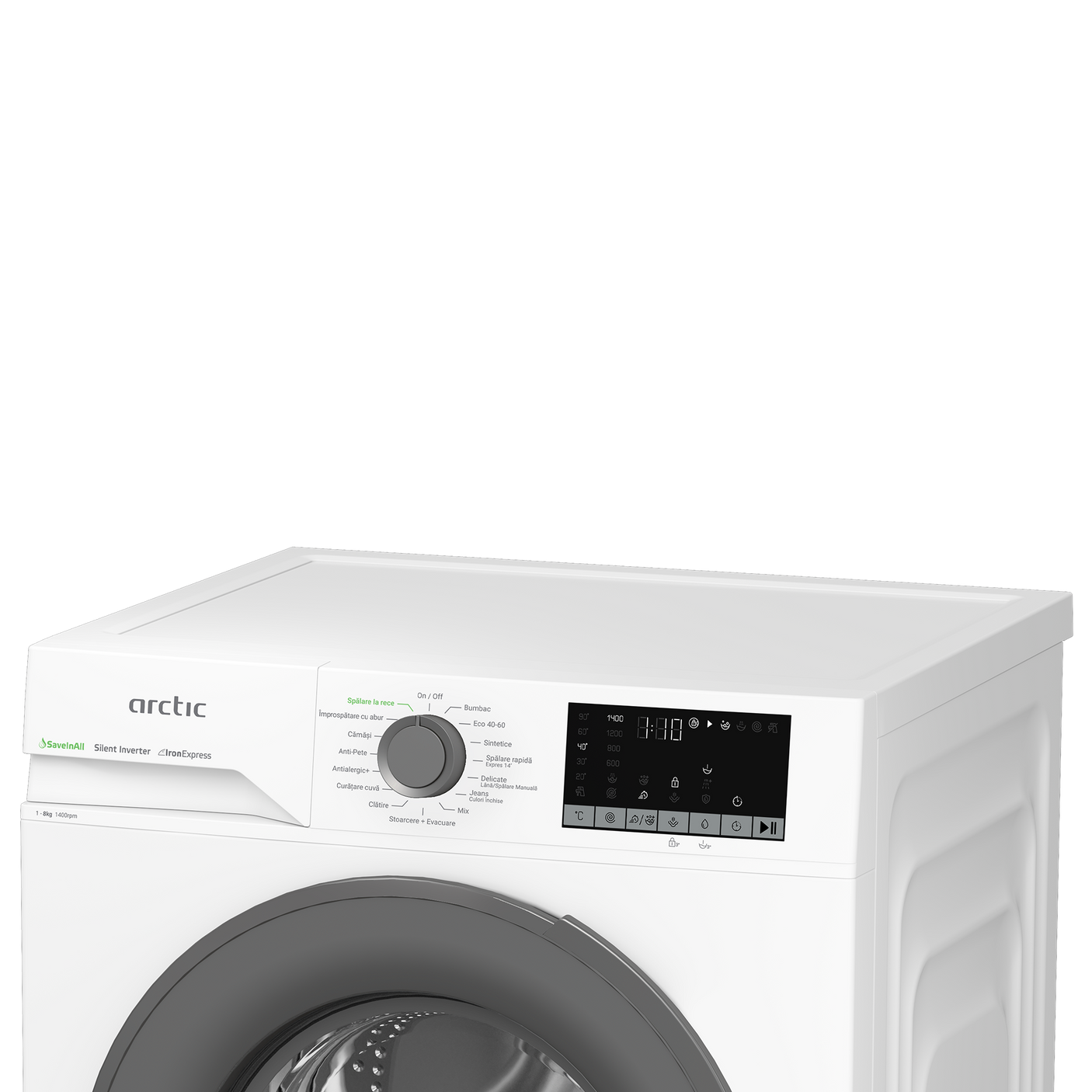 Masina de spalat rufe Arctic, 8 Kg, 1400 RPM, Motor Silent Inverter, Drum Clean+Steam, Child Lock, Anticrease, Digital D