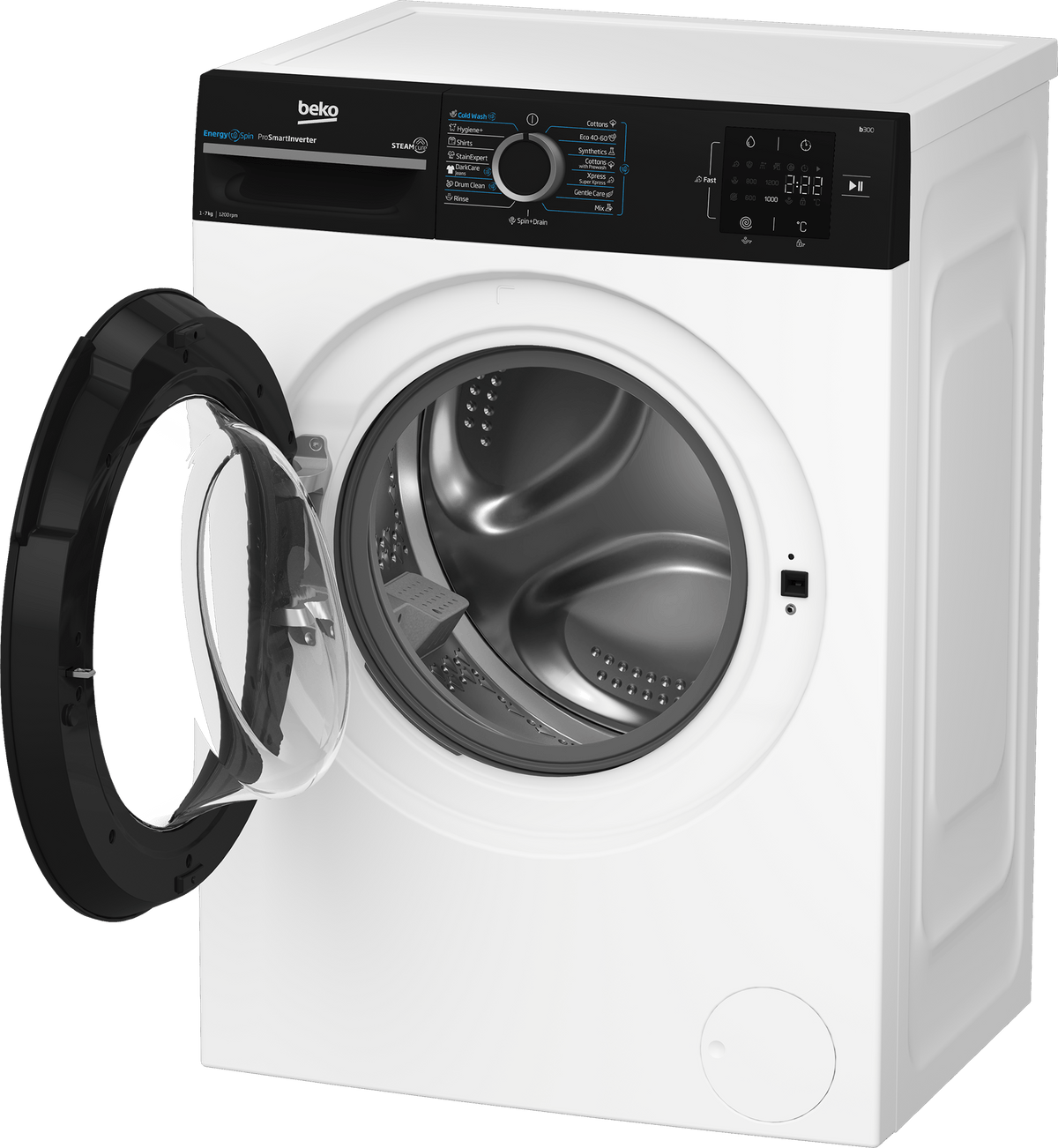 Beko Masina de spalat rufe Masina de spalat rufe Beko BM3WFU37213WBPB | 7kg, 1200rpm, Clasa A, SteamCure, Alb, 60x49.6x84.5cm