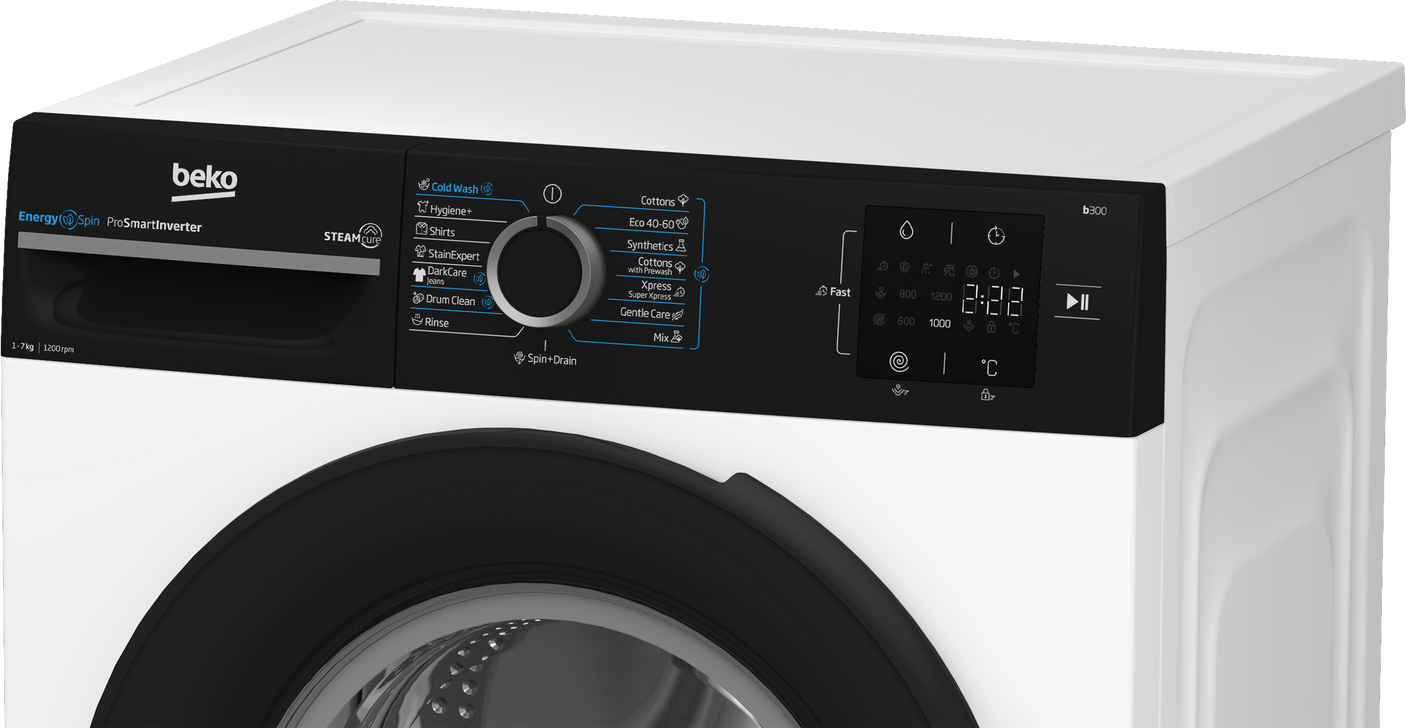 Masina de spalat rufe Beko BM3WFU37213WBPB | 7kg, 1200rpm, Clasa A, SteamCure, Alb, 60x49.6x84.5cm