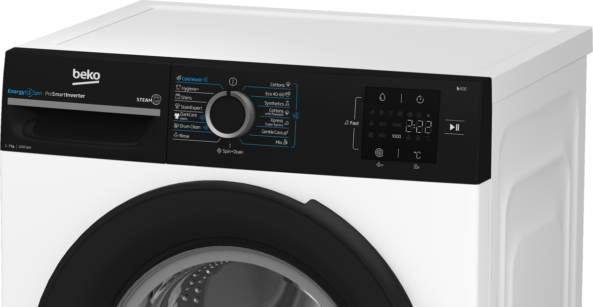 Beko Masina de spalat rufe Masina de spalat rufe Beko BM3WFU37213WBPB | 7kg, 1200rpm, Clasa A, SteamCure, Alb, 60x49.6x84.5cm