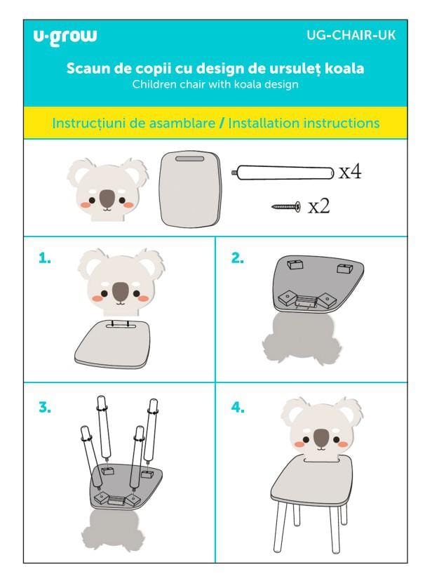 U-Grow Îngrijire bebe Scaun Copii U-Grow UG-CHAIR-UK | MDF, Design Ursulet Koala