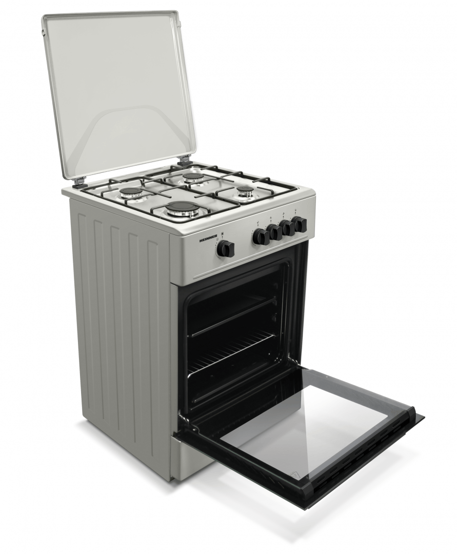 Heinner Aragaz Aragaz Gaz Heinner HFSC-K6060SL | 60cm, 4 Arzatoare, Capac Sticla, 60x60x85cm