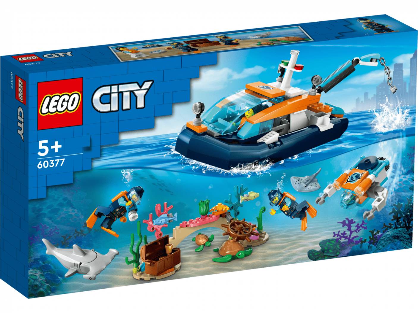 Lego Jucării Set Constructie LEGO City 60377 | Barca pentru Scufundari, Submarin, Cadou