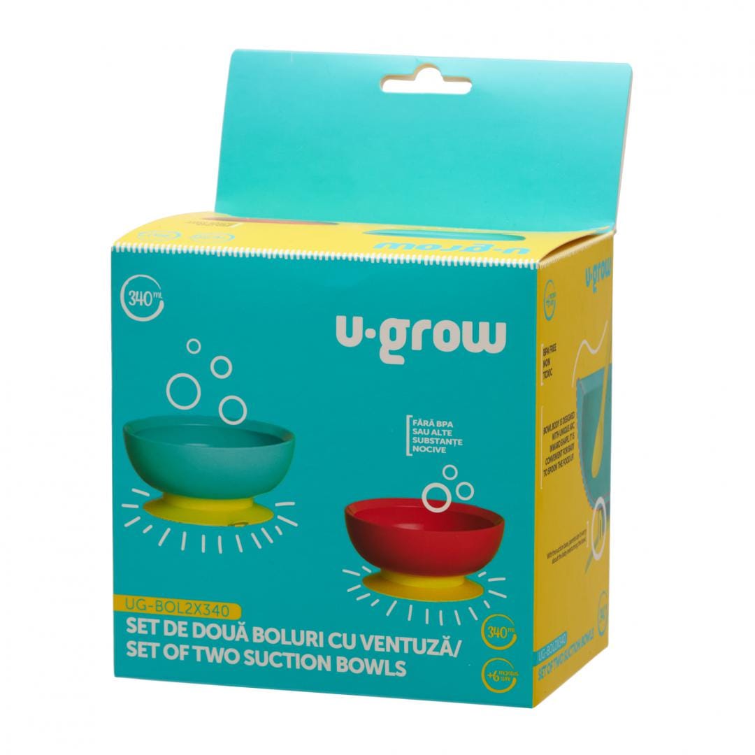 U-Grow Alimentație bebe Set 2 Boluri cu Ventuza U-Grow UG-BOL2X340 | 340ml, Silicon, Antialunecare