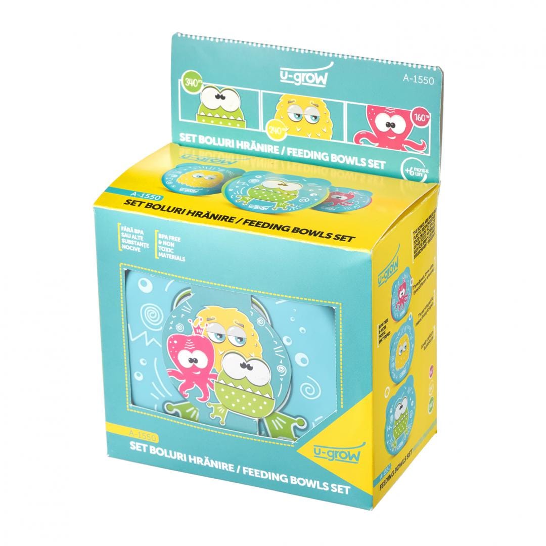 U-Grow Alimentație bebe Set Boluri cu Capac U-Grow A-1550 | 3 Piese, 160ml, 240ml, 340ml