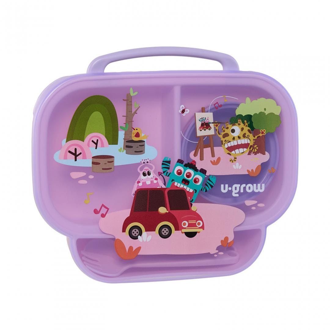U-Grow Alimentație bebe Farfurie Compartimentata U-Grow A-1420PP | Cu Capac, Lingurita, Furculita, Mov