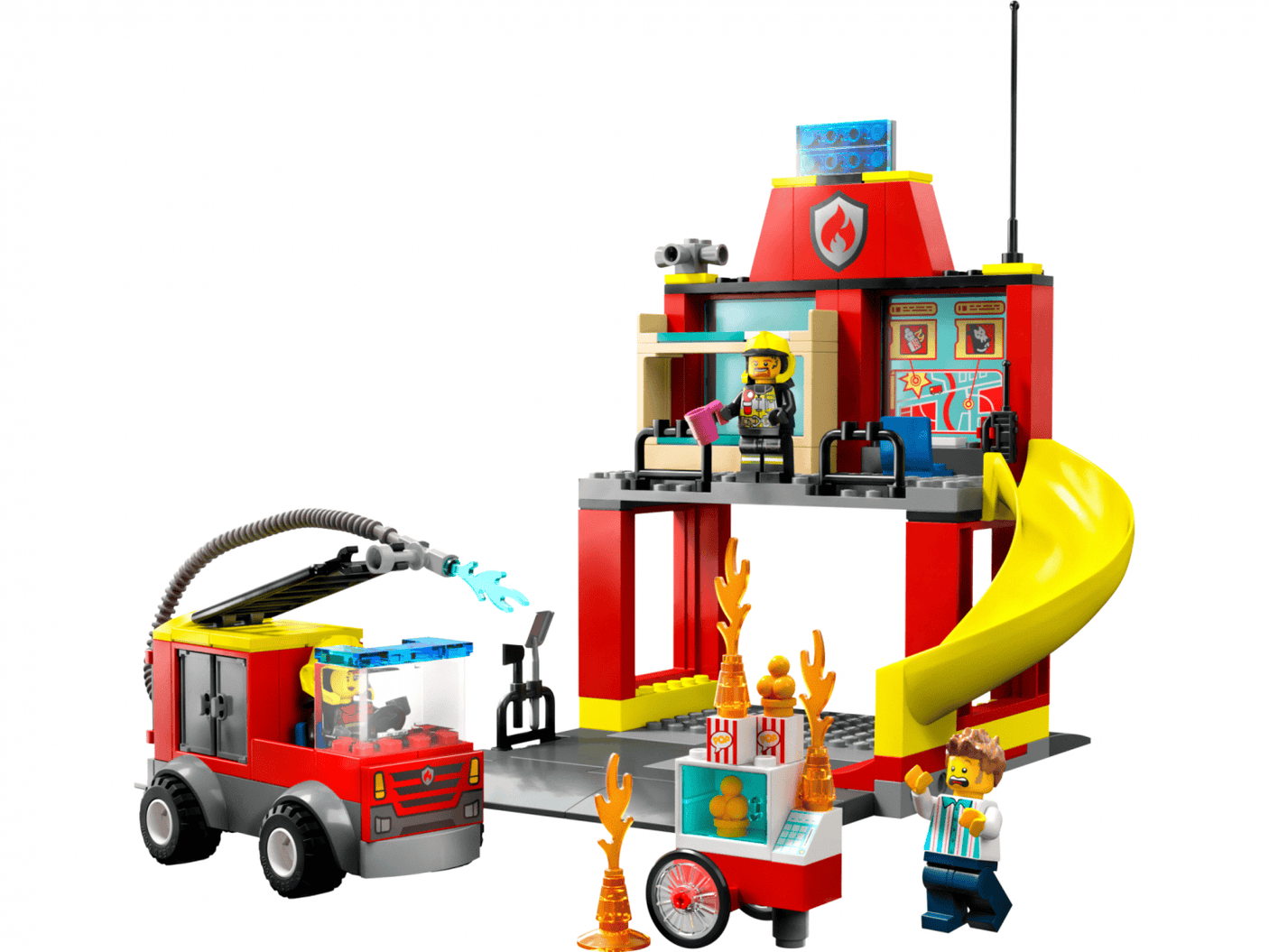 Lego Jucării Set Constructie LEGO City 60375 | Remiza si Masina de Pompieri, Cadou