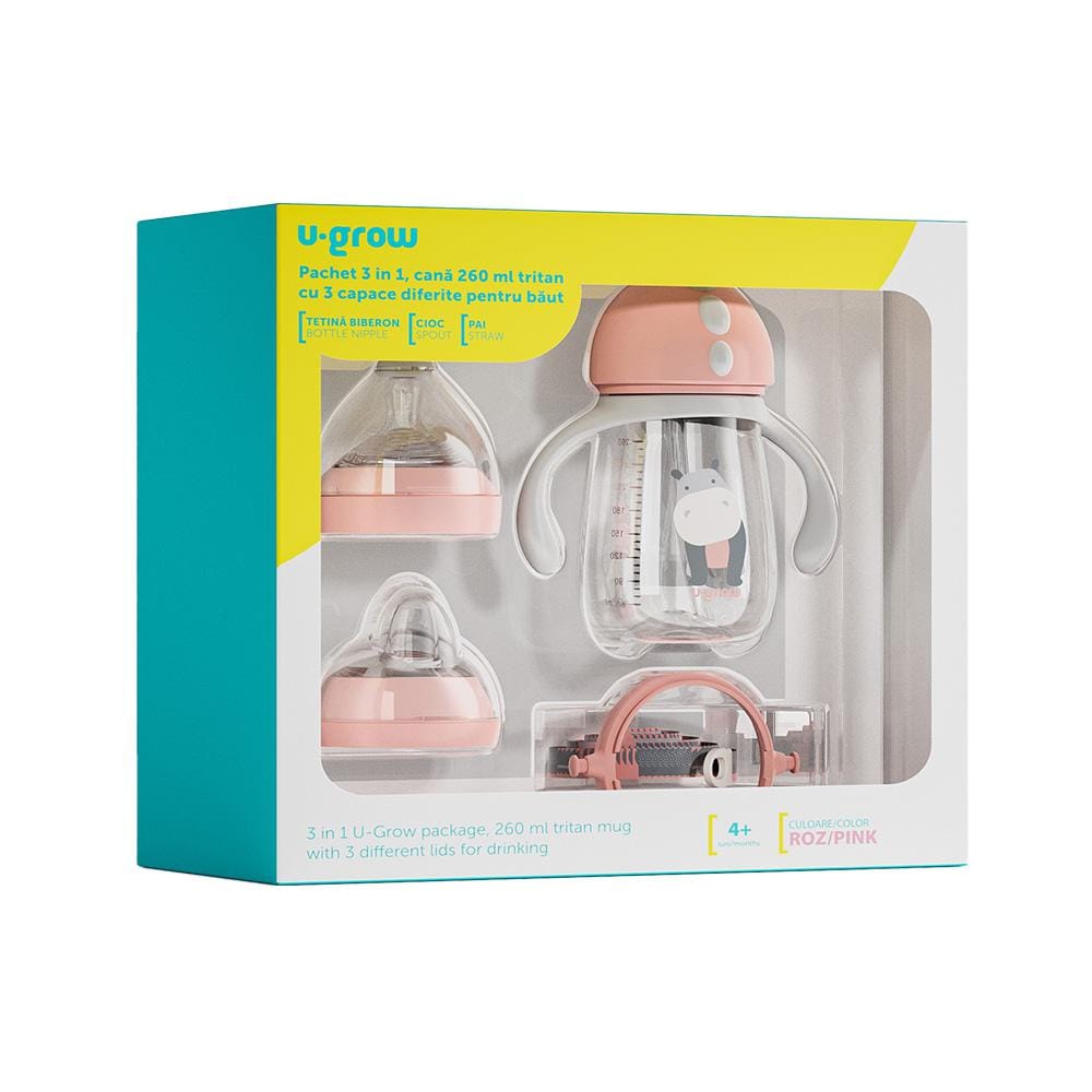 U-Grow Alimentație bebe Cana Bebe U-Grow UG-3IN1-PK | 260ml, Tritan, 3 Accesorii, Dark Pink