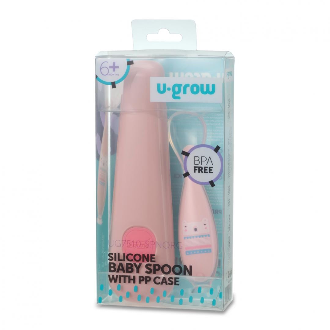 U-Grow Puericultură Lingurita Silicon U-Grow UG7510-SPNORG | Cu Suport Ventuza, Roz