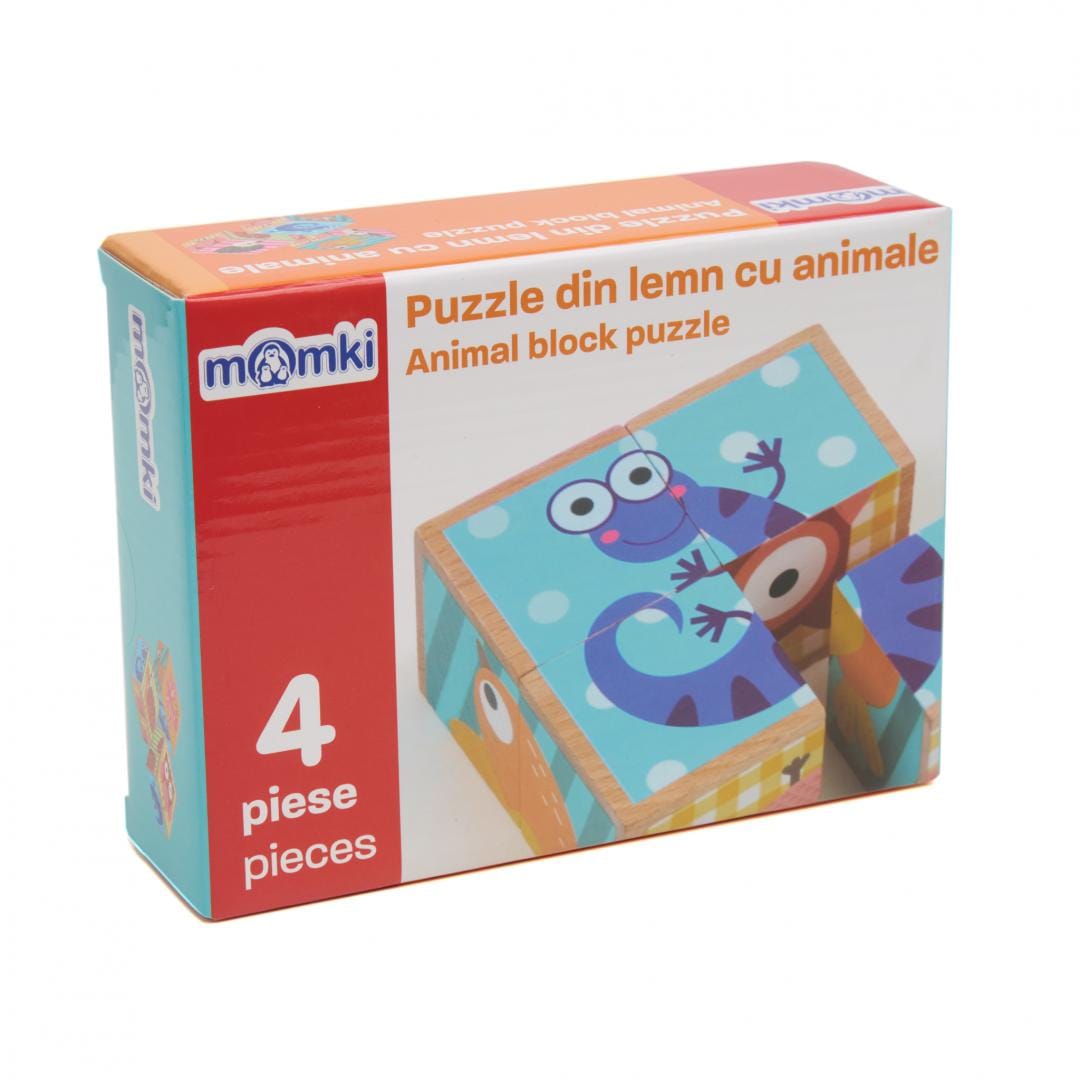 MomKi Jucării Puzzle Momki MKT1110 | Lemn, 4 Piese, Animale, Educativ