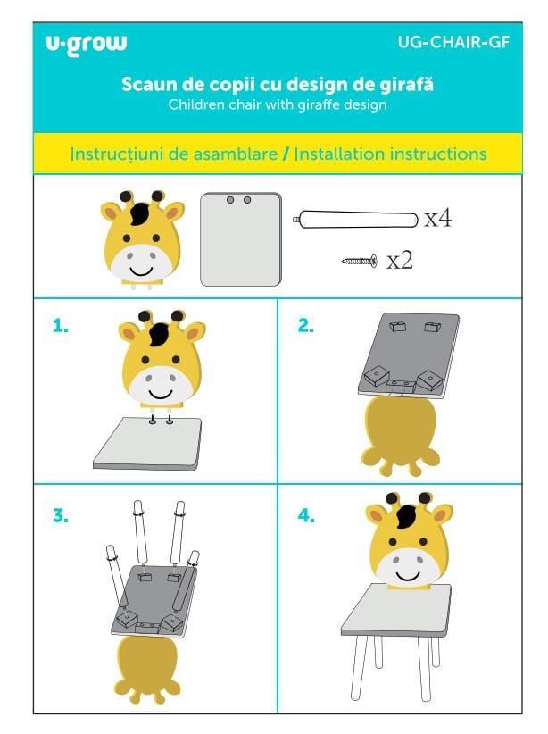 U-Grow Îngrijire bebe Scaun Copii U-Grow UG-CHAIR-GF | MDF, Design Girafa