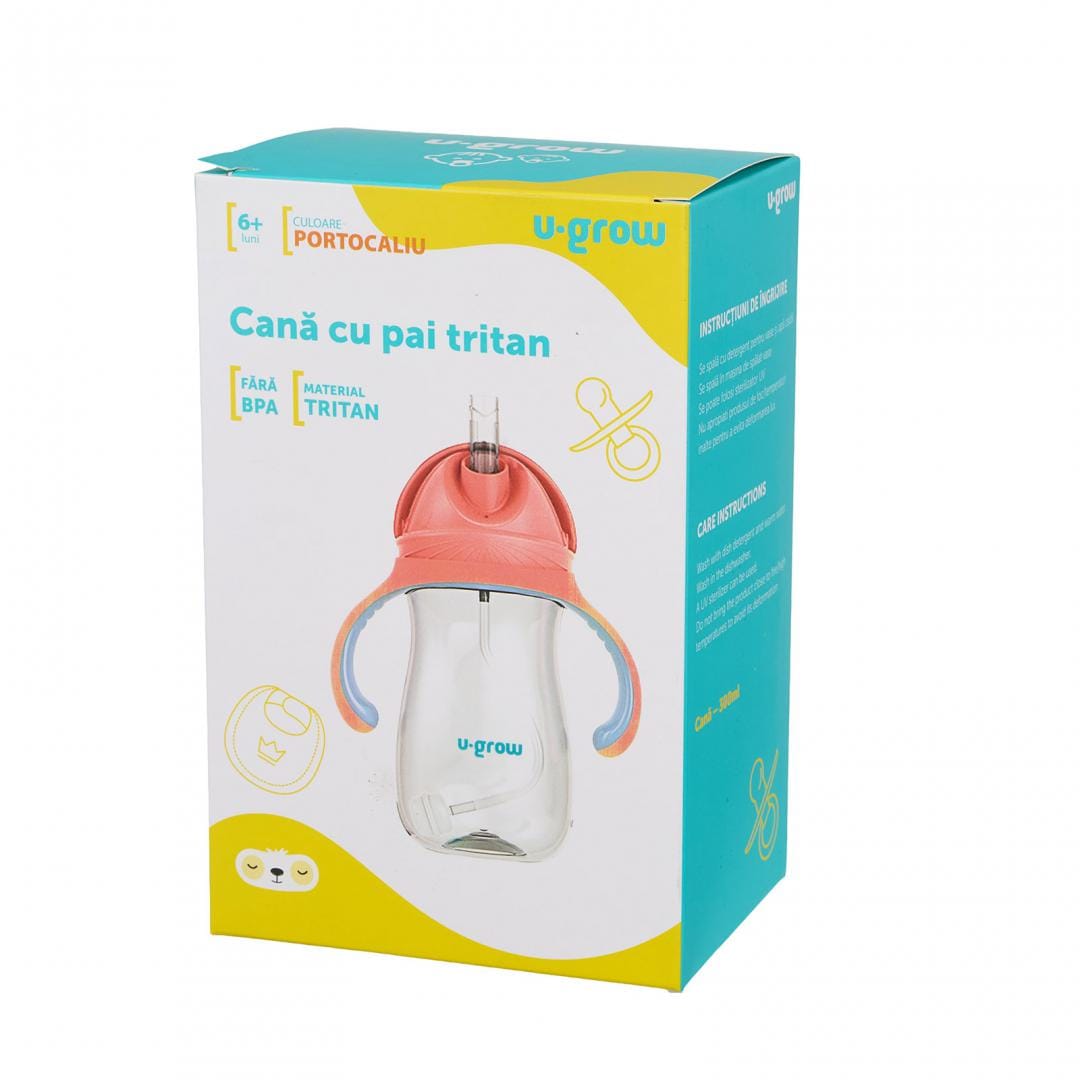 U-Grow Alimentație bebe Cana cu Pai U-Grow UG-895OG | Tritan, 300ml, Orange