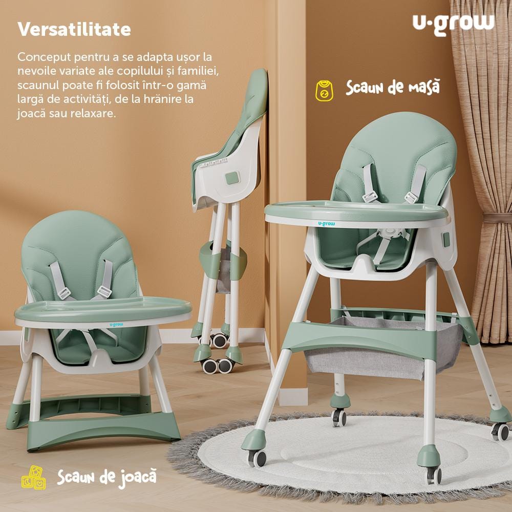 U-Grow Puericultură Scaun Masa Copii U-Grow UG-502-GRN | 2 in 1, Pliabil, Verde
