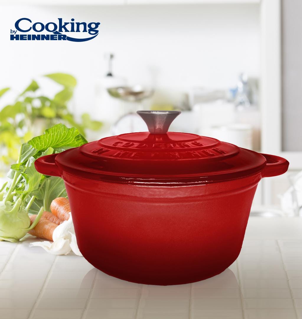 HEINNER CRATITA FONTA EMAILATA+CAPAC 22X9.5CM,2.9L, RED LINE, COOKING BY HEINNER
