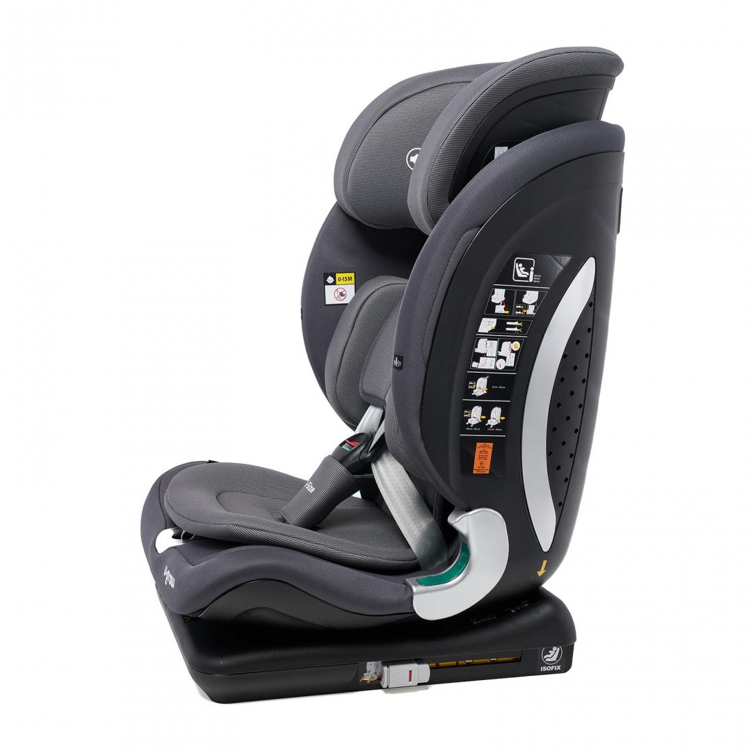 Scaun Auto I-size U-grow Goldfix Plus, Isofix, 76-150 Cm (9-36 Kg), Boxa Bluetooth, Gri