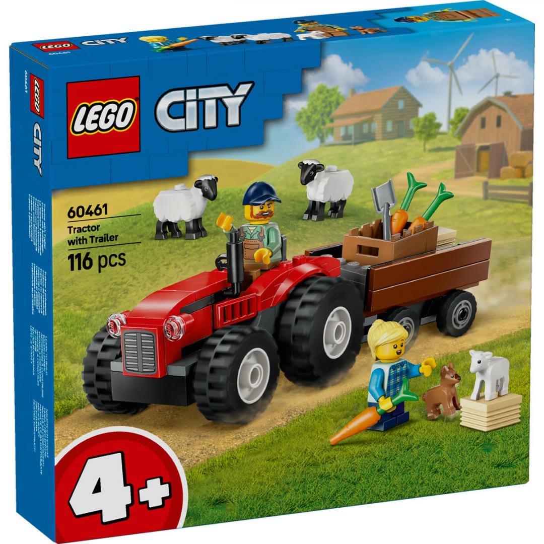 Lego Jucării Set Constructie LEGO City 60461 | Tractor Ferma, Remorca, Oi, Rosu