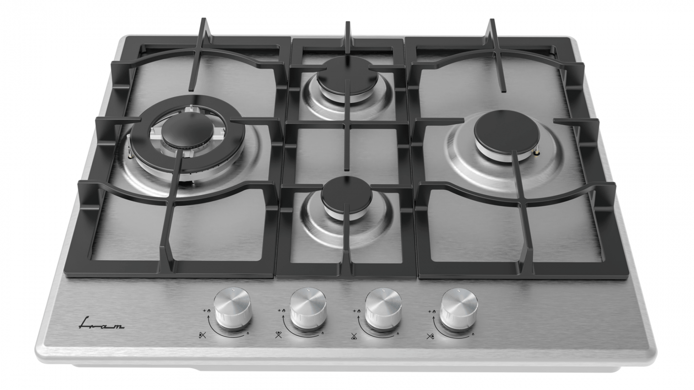 Fram Plita pe gaz Plita Incorporabila Fram FBH-M4IWF-SS | 4 Arzatoare, WOK, Gratar Fonta, Inox, 60cm