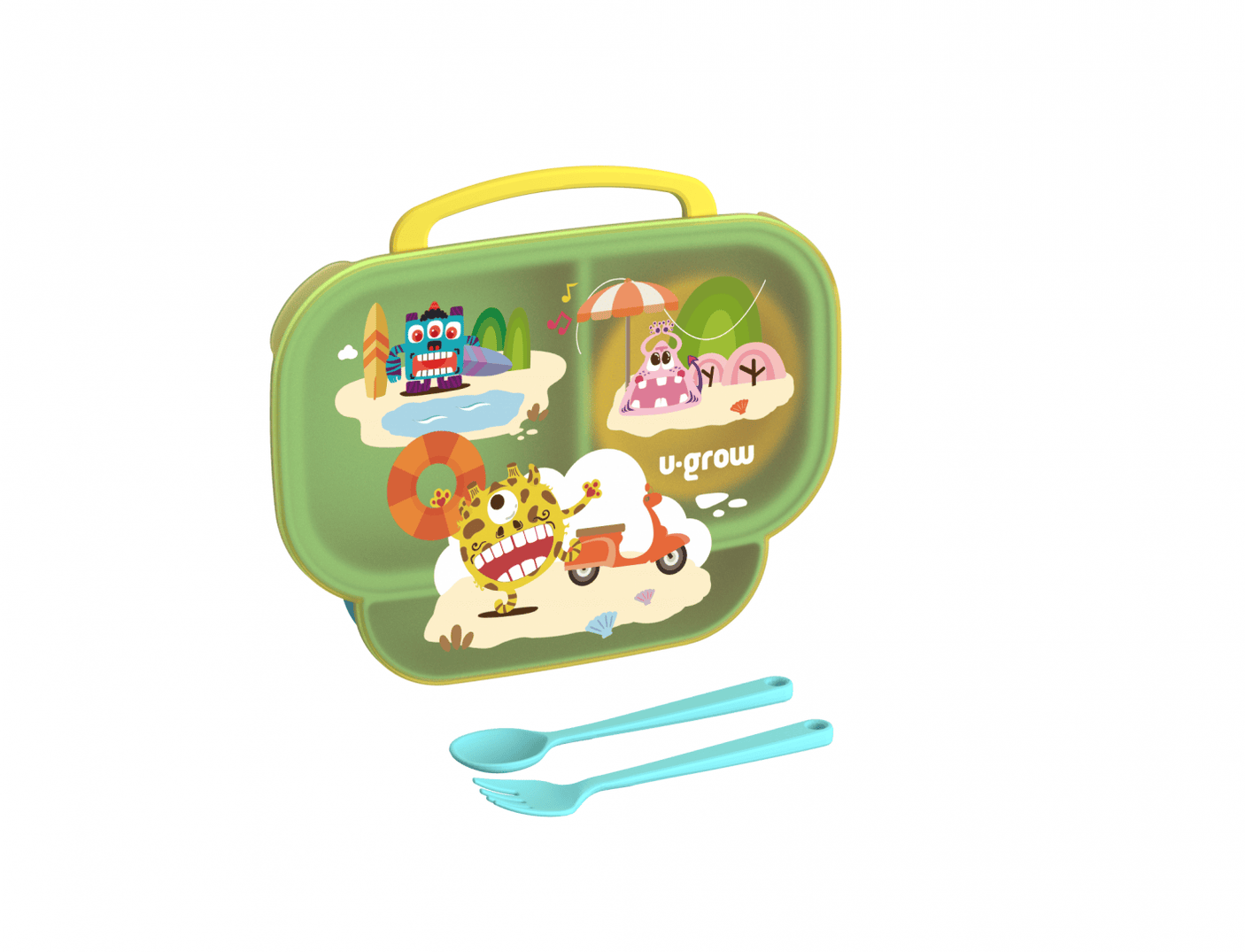 U-Grow Alimentație bebe Farfurie Compartimentata U-Grow A-1420BL | Cu Capac, Lingurita, Furculita, Galbena